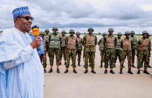 After Sallah Festivities, Buhari Addresses Troops, Returns To Abuja President Muhammadu Buhari, left, addressing the troops...