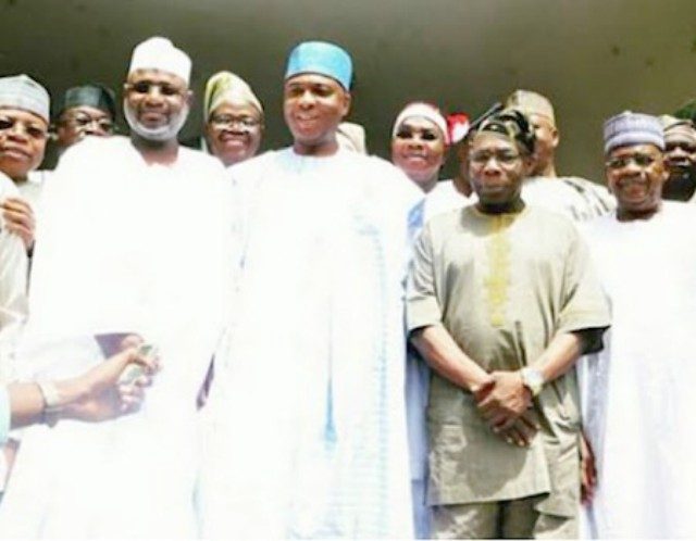 Ex President Olusegun Obasanjo, Dr Bukola Saraki and others in Abeokuta on Monday…