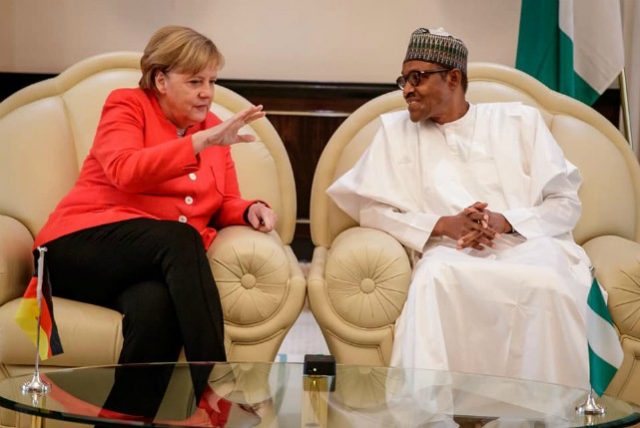 President Buhari with visiting German Chancellor, Angela Merkel in State House on Friday…
