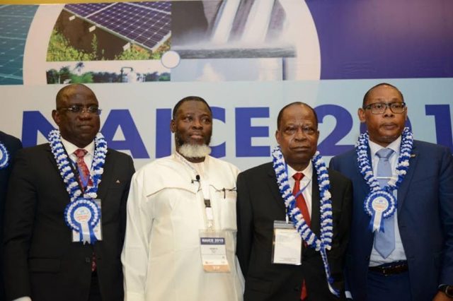L-R; Managing Director,; Vice Chairman/CEO, Emerald Energy Resources, Jude Amaefule; outgoing Chairman, Nigeria Council of the Society of Petroleum Engineers, Chikezie Nwozu, after a panel Session at the SPE Annual Conference and Exhibition in Lagos …on Wednesday