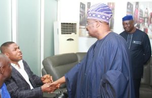 Ayefele, Ajimobi Make Peace, Reconciliation Committee To Be Set Up L-R: Gospel Musician and CEO of Fresh FM, Ibadan, Mr. Yinka Ayefele; Oyo State Governor, Senator Abiola Ajimobi; and Special Adviser on Efficiency to the governor, Dr. Isaac Ayandele, during the musician's visit to the governor's office to resolve issues surrounding the partial demolition of his Music House, at the Governor's Office, Ibadan... on Wednesday