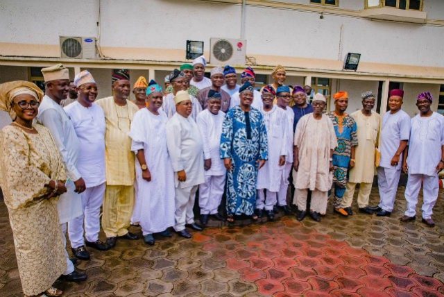 Governor Abiola Ajimobi and APC gubernatorial aspirants in Oyo State...on Saturday...