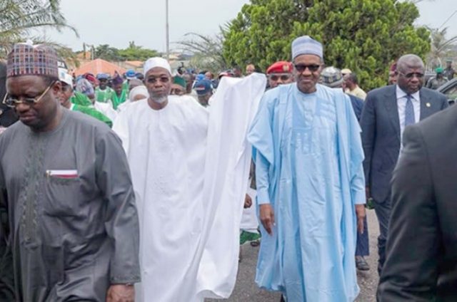 President Muhammadu Buhari with Governor Rauf Aregbesola of Osun State with others in Osogbo on Tuesday...