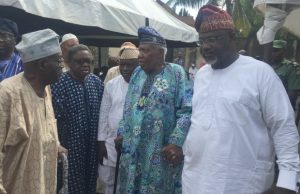 Demise Of Dad: OMPAN Commiserates With Oyo Info-Commissioner R-L: Toye Arulogun, Ambassador Saanu, Chief Adeniyi Akintola, Chief Bode Amoo...at the Aruloguns, before the burial...on Thursday...