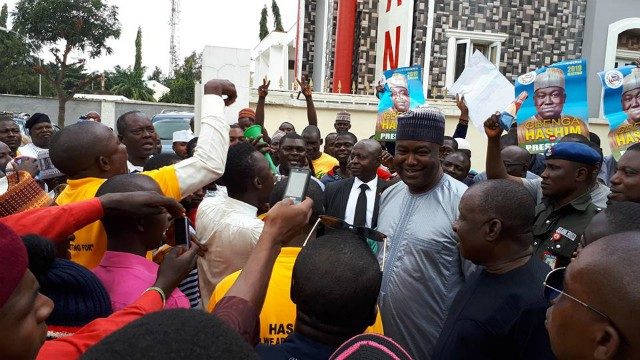 Gbenga Olawepo-Hashim...with his supporters at his party's Secretariat...