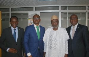 Photo: When Odua’ Investment Company’s Topshots Met In Ibadan L-R: Group Managing Director/CEO, Odu'a Investment Company Limited, Mr Adewale Raji; Ag. Managing Director, Wema Bank Plc, Mr Ademola Adebise; Chairman, Odu'a Investment Company Limited, Engr Olusola Akinwumi, mnse and Executive Director, Wena Bank Plc, Mr Wale Akinteye at the Corporate Office of the company…