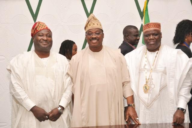 From the left…the mmediate past President Pharmaceutical Society of Nigeria, Pharmacist Olumide Akintayo, Oyo State governor, Senator Abiola Ajimobi and the President, Pharmacist Ahmed Yankassi during the visit…