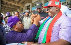 Oyo APC Guber Primary: How Former Deputy Governor Of CBN, Bayo Adelabu Emerged Chief Adebayo Adelabu, right, with his closest rival at the contest, Olasunkanmi Tegbe...at the Adamasingba Stadium...