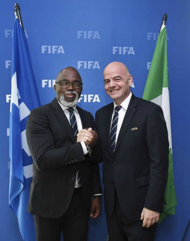 NFF's Amaju Pinnick, left, with FIFA Boss...