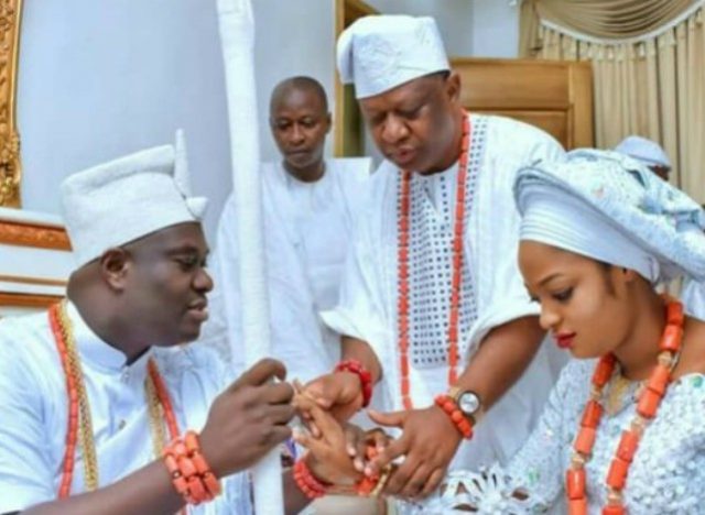 The Ooni of Ife, Oba Adeyeye Ogunwusi, left, with his new Queen, Moronke Naomi Silekunola...