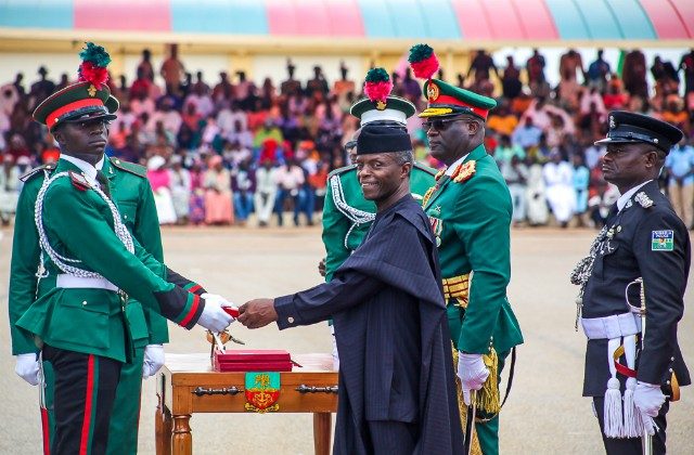 Professor Yemi Osinbajo…presenting awards to deserving Cadets after the Passing Out Parade (POP)…