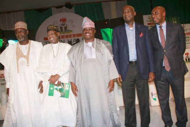 From the right: Rotimi Amaechi, Babatunde Raji Fashola, Oyo's Governor Abiola Ajimobi, Lai Mohammed...