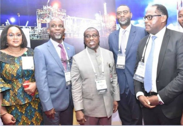 L-R: Vice President, Nigeria Gas Association (NGA), Mrs. Audrey Joe-Ezigbo; President, Mr. Dada Thomas; Group Managing Director, Nigeria National Petroleum Corporation, Dr. Maikanti Baru; Senior Technical Adviser Upstream and Gas to the Minister of State for Petroleum Resources, Mr. Gbite Adeniji; and Managing Director, Shell Nigeria Gas, Mr. Ed Ubong, during an inspection of the exhibition stand of Shell Companies in Nigeria at the opening session of the conference…