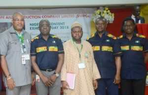 SNEPCo Exhibition: 45 Nigerian Firms Flaunt Potential L-R; Director, Monitoring and Evaluation of the Nigeria Content Development and Monitoring Board, Tunde Adelana; Managing Director, Shell Nigeria Exploration and Production Company (SNEPCo), Bayo Ojulari; Manager Project, Gas Division, National Petroleum Investment Management Services, Jubril Lawal; Shell’s General Manager Business and Government Relations, Bashir Bello; and the General Manager, Nigerian Content Development, Olanrewaju Olawuyi, at the 2018 SNEPCo Nigerian Content Exhibition in Lagos… recently