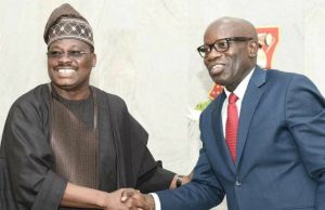 Ajimobi’s Successor Advised To Sustain Development Momentum Oyo State Governor, Senator Abiola Ajimobi, left, and Director-General, Nigeria Governors' Forum, Mr Asishana Okauru, during the visit…
