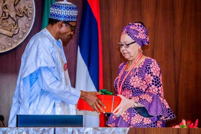 Ama Pepple, giving the report to President Muhammadu Buhari on Tuesday afternoon...