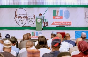 Buhari Reveals Second Term Plans, Promises To Take Nigerians To The Next Level President Muhammadu Buhari delivering his speech at the event...
