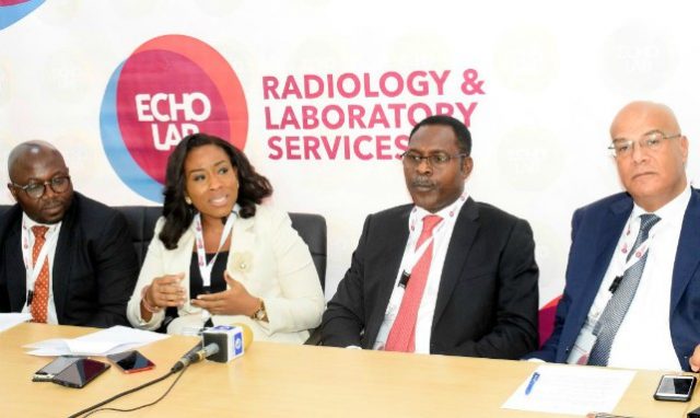 Dr. Benson Ayodele, Chairman; Dr Abimbola Jimoh, Chief Operating Officer, Echo Lab Radiology and Laboratory Services; Babajide Ibironke, Chief Financial Officer; and Pius Ihimekpen, Sales and Marketing Director, during the launch of Echo Lab in Nigeria, in Lagos…recently…