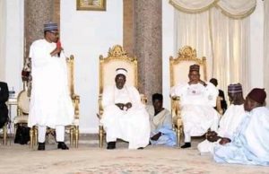 Buhari Symbolically Storms Borno State, Witnesses COAS Conference President Muhammadu Buhari addressing monarchs in Maiduguri...