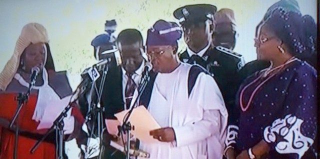 Governor Gboyega Oyetola...being sworn in on Tuesday...