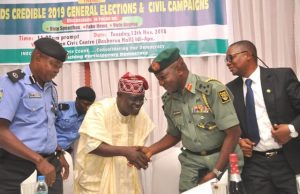 Photo: Oyo INEC Holds Stakeholders’ Meeting In Ibadan L-R: The representative of Oyo State Commissioner of Police, ACP Joseph Eribo, Resident Electoral Commissioner (REC), Barr Mutiu Agboke, Brig Gen Oluyinka Soyele and the representative of DSS, John Sokoya during the meeting in Ibadan…