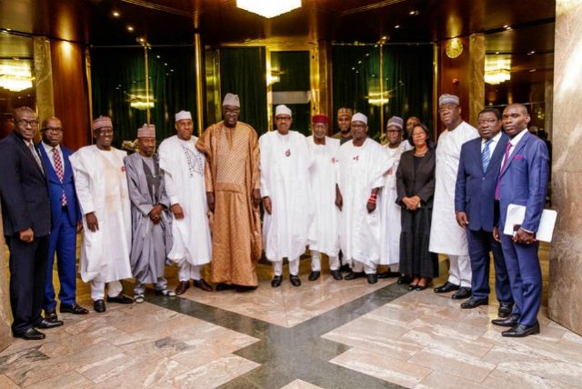 President Muhammadu Buhari, middle, with the ECOWAS Parliament team...