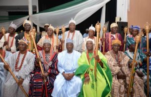 Kwara Governor Gives Out Staffs Of Office To Nineteen Traditional Rulers Governor Abdulfatah Ahmed of Kwara State...with the monarchs...