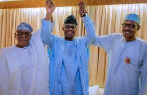 Osoba, Ogun APC Guber Candidate Hosted In Aso Rock By Buhari L-R: Aremo Olusegun Osoba, Dapo Abiodun and President Muhammadu Buhari...