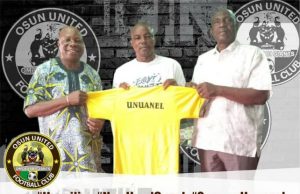 Osun Utd Charged To Maintain Discipline, As Oyetola Unveils Unuanel As New Coach Taiwo Ogunjobi, right, presents the new coach...