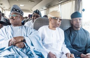 Osinbajo To South Westerners: Vote Buhari In 2019, Get Presidency In 2023 Professor Yemi Osinbajo, left, Governor Abiola Ajimobi, Chief Adebayo Adelabu and others in the official bus used by the Vice President while in Oyo State on Saturday...