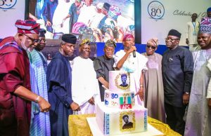 Photos: Osinbajo, Tinubu, Other Progressives Converge To Honour Bisi Akande @ 80 L-R: Gov Oluwarotimi Akeredolu, Bola Tinubu, Prof Yemi Osinbajo, Chief Bisi Akande, Osun's Gov Gboyega Oyetola,Rauf Aregbesola, Aremo Segun Osoba, Ibikunle Amosun of Ogun State and Kayode Fayemi of Ekiti State...