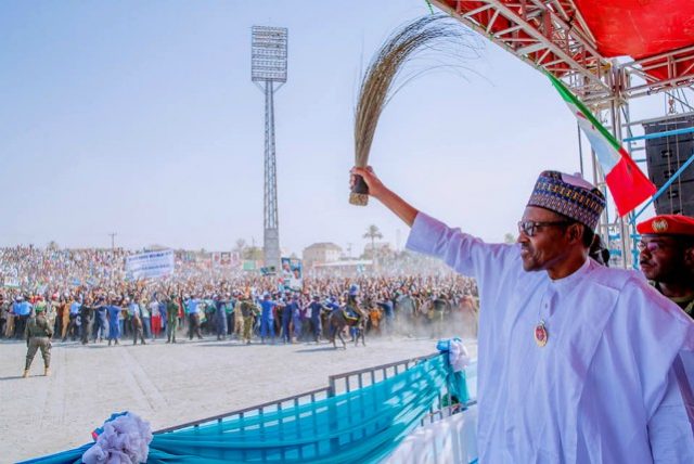 President Muhammadu Buhari...in Bauchi...acknowledges his people...