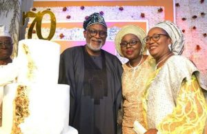 Photo: Akeredolu Witnesses The 70th Birthday Of Ajoke International School’s Founder In Ibadan ...the Celebrant, Chief Mrs Are, right, with Governor Oluwarotimi Akeredolu and his wife, Betty...at the event...