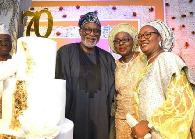 ...the Celebrant, Chief Mrs Are, right, with Governor Oluwarotimi Akeredolu and his wife, Betty...at the event...