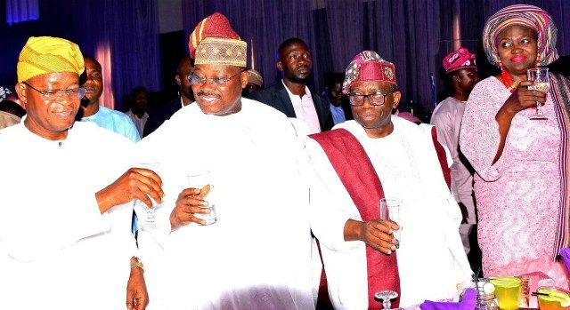 Governor of Osun State, Mr. Gboyega Oyetola (left), Minister of Health, Prof. Isaac Adewole (right), and Oyo State Governor, Senator Abiola Ajimobi, at the event held at Agbala Daniel Cathedral, Lagos-Ibadan Express Way…