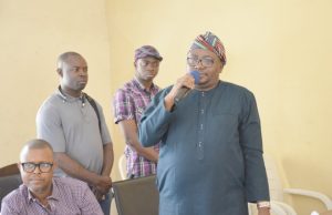 Adelabu, Oyo APC Gubernatorial Candidate Meets NULGE Leaders, Promises Prompt Payment Of Salaries, Pensions Chief Adebayo Adedibu...delivering his speech at the event...
