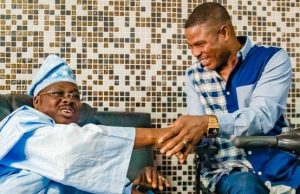 Reconstruction Of Music-House: Ayefele Visits Ajimobi To Say ‘Thank You’ Dr Olayinka Ayefele, MON, right, with Oyo's Governor Abiola Ajimobi...at the Governor's Office on Tuesday...
