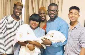Photo: Actress Funke Akindele Officially Introduces Her New Twins To Fans Funke Akindele with her twins and husband...