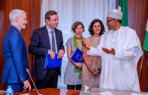Buhari To Election Observers: I’m Pleased With INEC’s Readiness For Polls President Muhammadu Buhari, right, with members of the European Union Observer Mission (EOM)