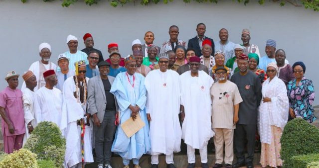 President Muhammadu Buhari with the pensioners and others...on Friday...