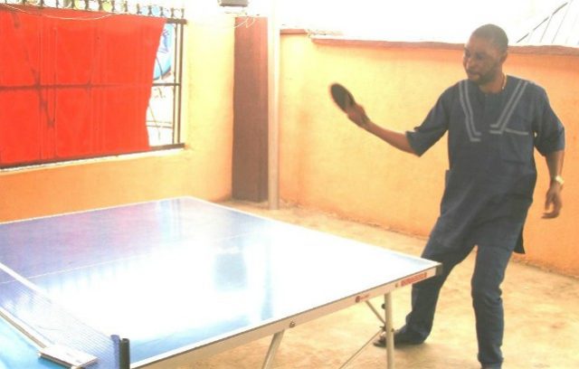Tope Ajanaku...having his fun playing table tennis...
