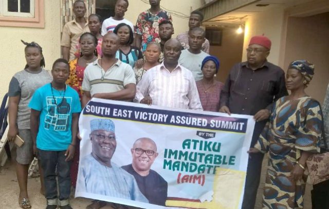 A cross section of members of the South East Zone of Atiku Immutable Mandate (AIM) Group led its Zonal Leader MaziOmife I. Omife at its Victory Assured Summit held at IchieUkwu Event Centre in Enugu