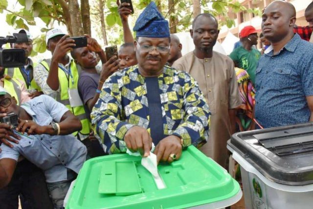 Governor Abiola Ajimobi...casting his vote...