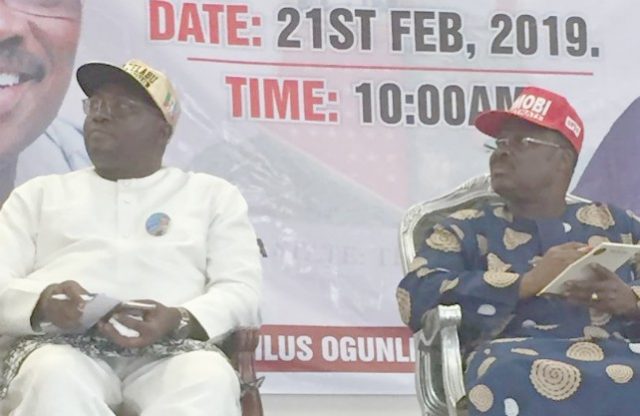 Chief Adebayo Adelabu, left, with Oyo's Governor Abiola Ajimobi at the event...