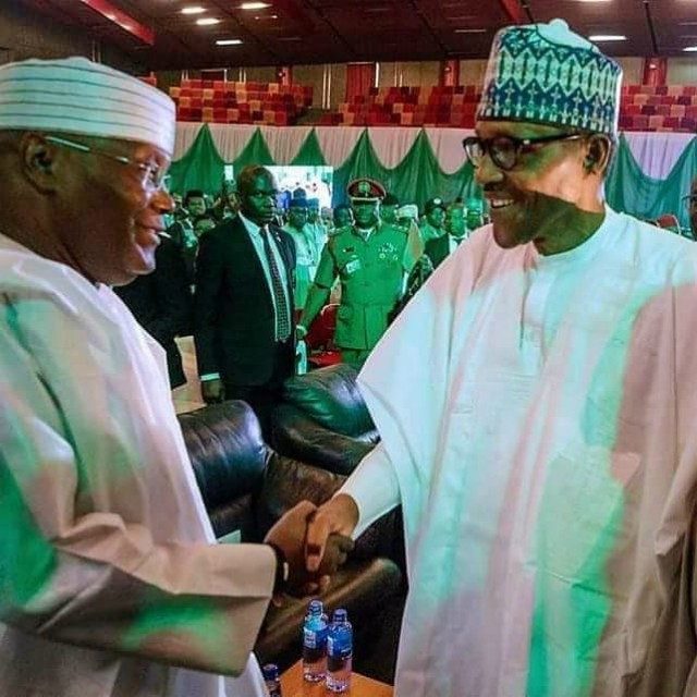 Alhaji Atiku Abubakar, left, with President Muhammadu Buhari...the two major contenders...