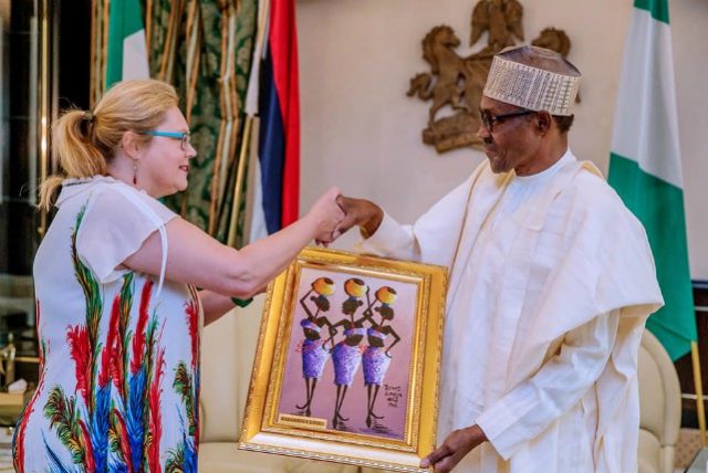 President Muhammadu Buhari, with the outgoing Swedish Ambassador to Nigeria, Mrs Inger Ultvedt...