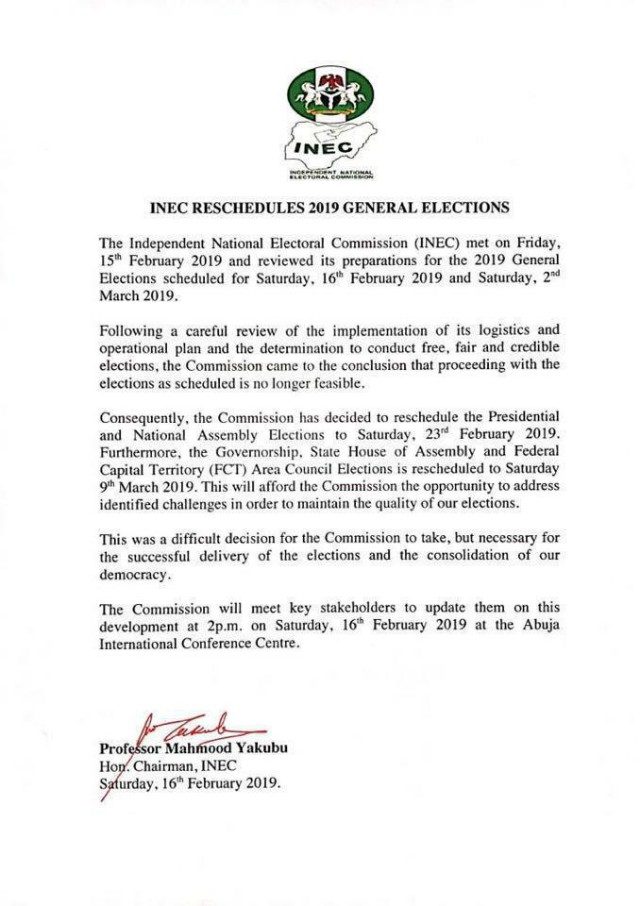 INEC's statement