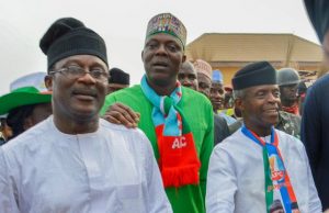 Smart Adeyemi Joins Osinbajo For Next Level Campaign In Kogi Senator Smart Adeyemi, left, with Vice President Yemi Osinbajo, right...in Kogi State...