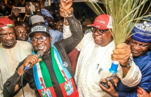 Oyo Guber: Ogbomoso Stands Still As Alao-Akala Campaigns For APC’s Adelabu L-R: A prominent leader of Ogbomoso, Mr Dayo Lawal; Governorship candidate of the All Progressives Congress in Oyo State, Chief Adebayo Adelabu; a former Governor of the state, Chief Adebayo Alao-Akala; and another Ogbomoso leader, Senator Brimmo Yusuf, during the All Progressives Congress mega rally, in Ogbomoso...