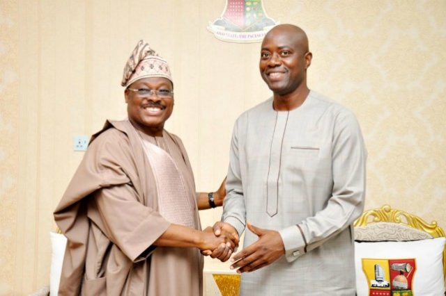 Senator Abiola Ajimobi, left, with Governor-Elect, Seyi Makinde of Oyo State...during the visit...